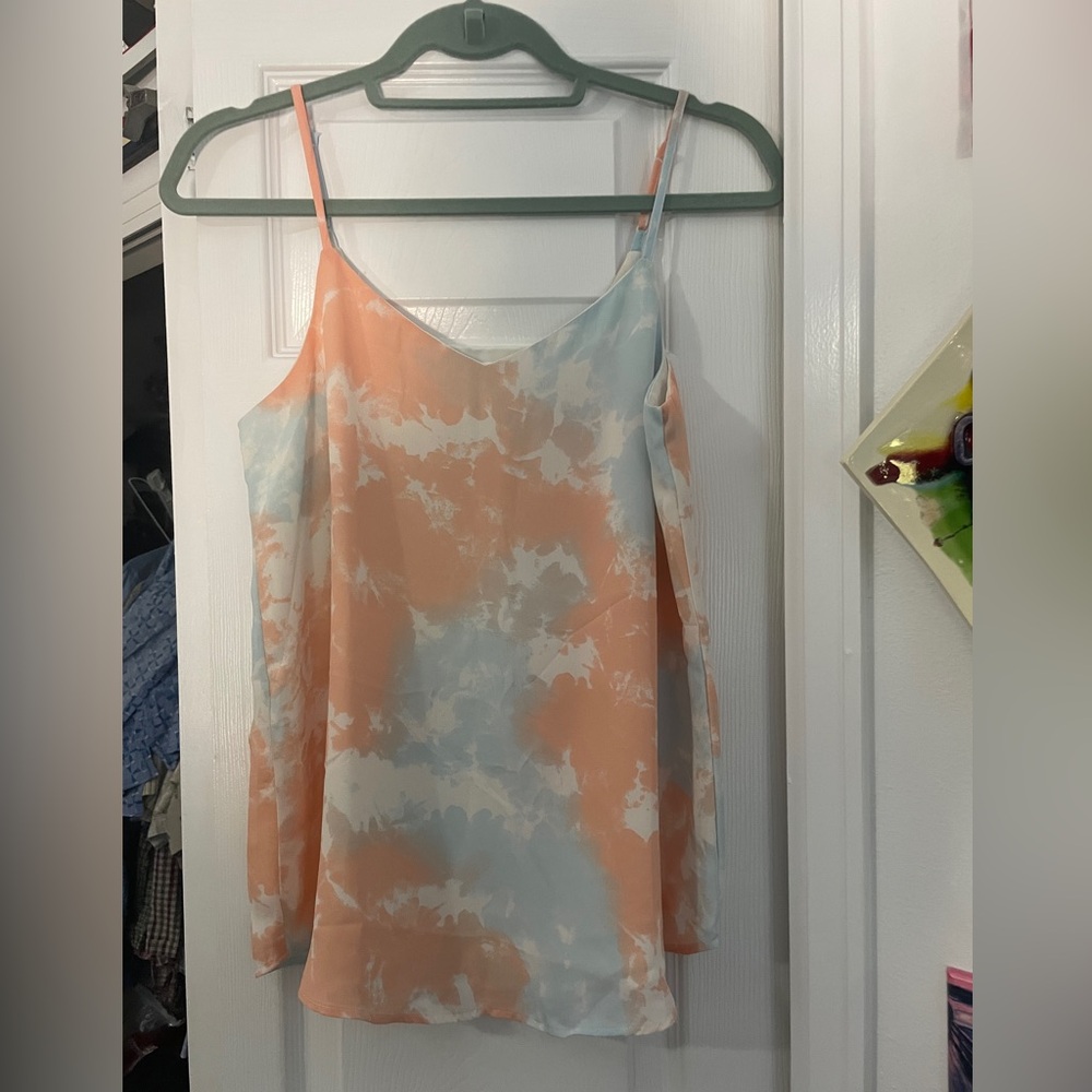 Junior's Pink Rose Small Blue and Orange Tie Dye Tank